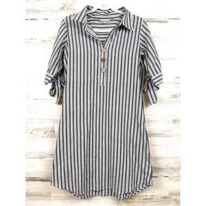 J Gee Gray White Stripe Mini Dress Womens S Cotton Beach Cover Up Summer